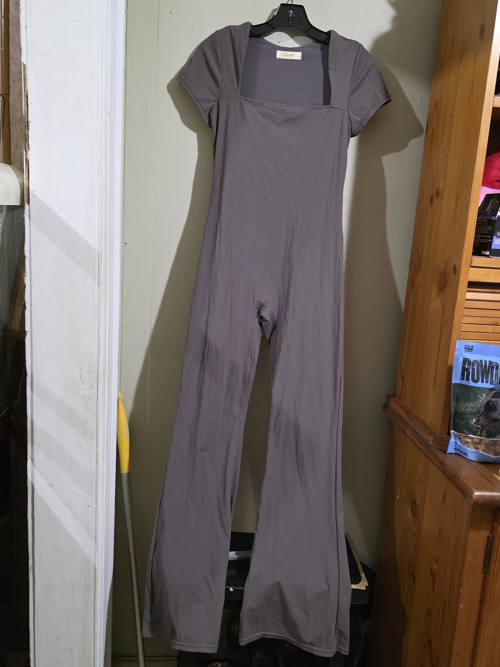 Qinsen Square-Neck Short-Sleeve Wide-Leg Jumpsuit in Gray by SIZE L